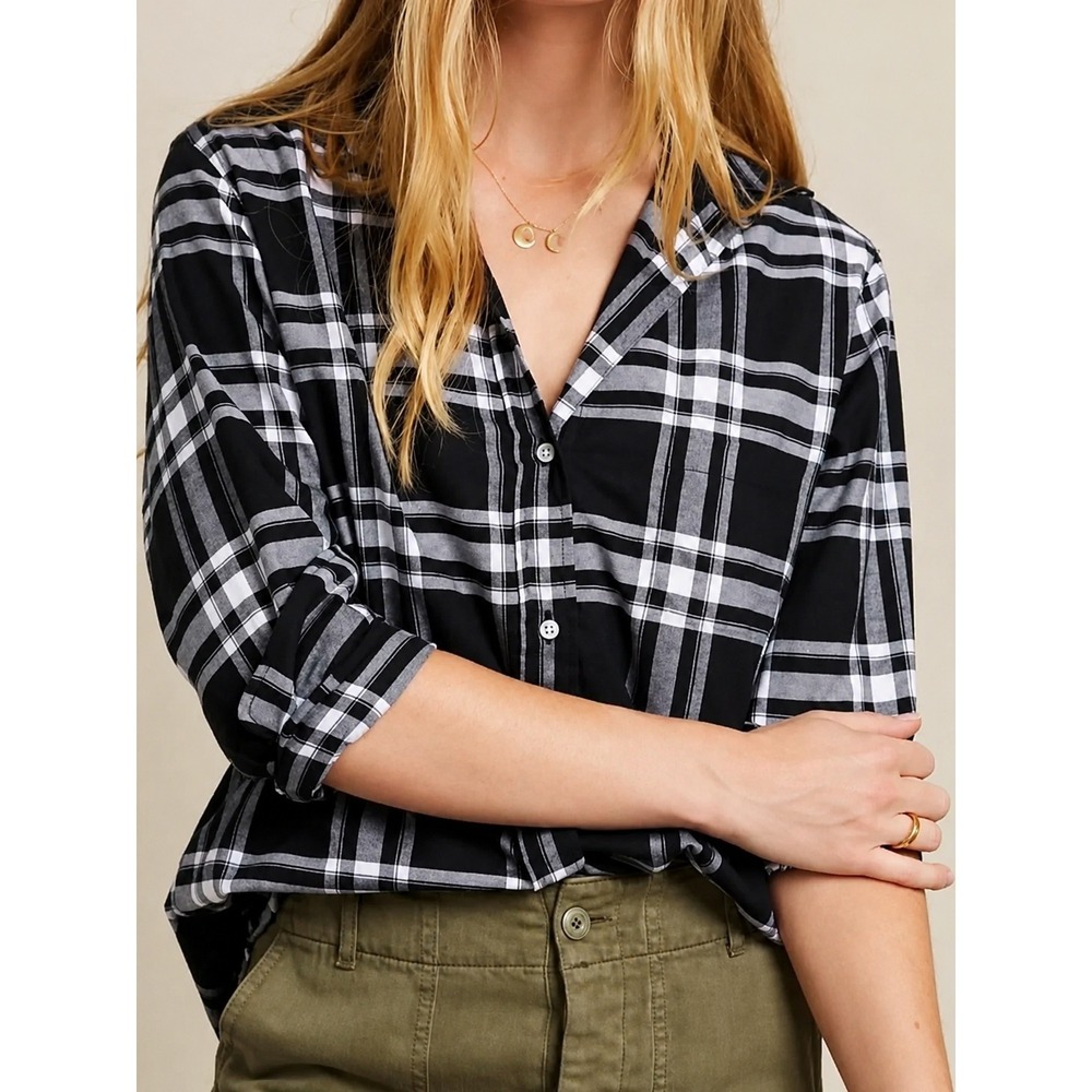 Grayson Frank & Eileen The Hero Black White Plaid Flannel Button Down Size 03